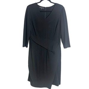 LAFAYETTE 148  Black Midi V-Neck Dress 100% Virgin Wool Size 10 Gently Used